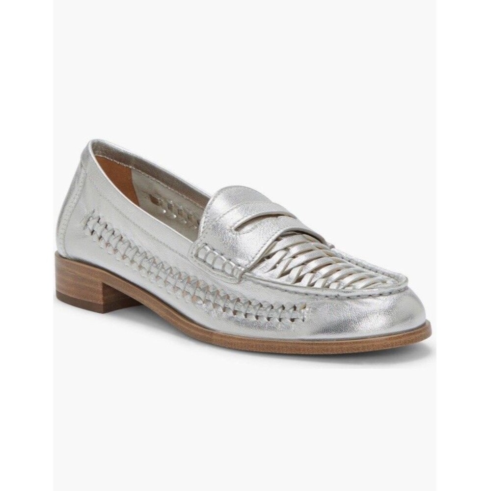 new vince camuto Calie Penny Loafer flats slip on shoes Wmn sz 8 silver leather
